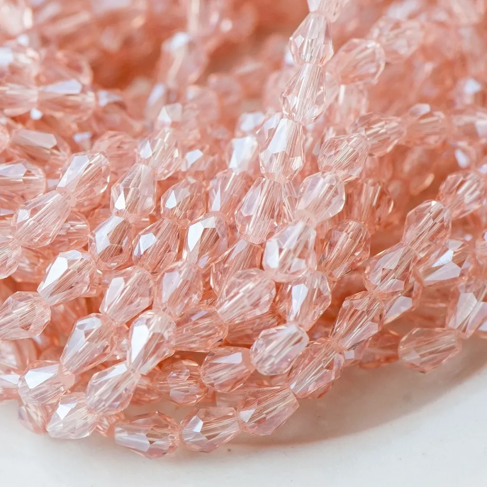 бусина "капля", граненая, стекло, цвет розовый радужный, 6х4 мм