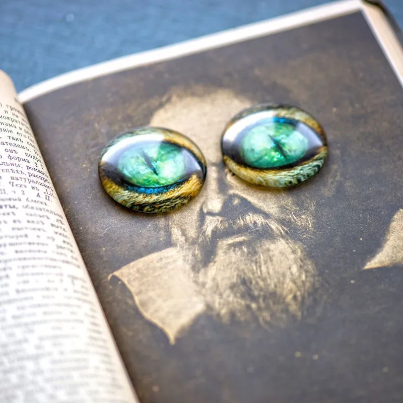 кабошон стеклянный "глазищи", с принтом, 40х8 мм