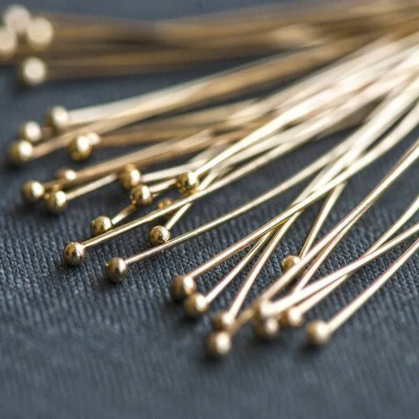 пины с шариком, позолота,  50x0.8 мм