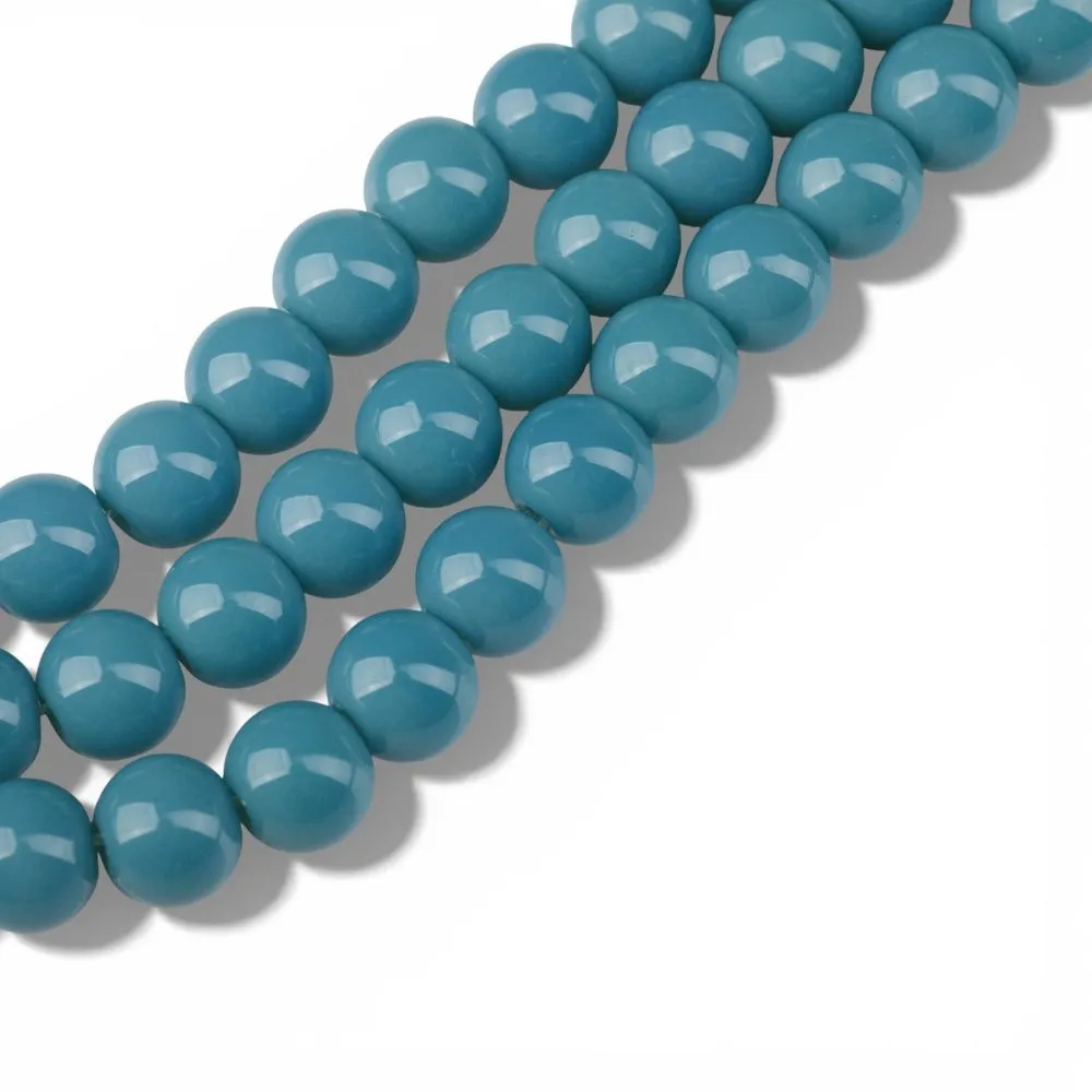 бусина, стекло 8, цвет темно-бирюзовый, 8 мм