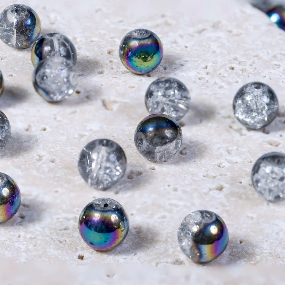 бусина, стекло "кракле", цвет прозрачный/бензиновый, 10 мм