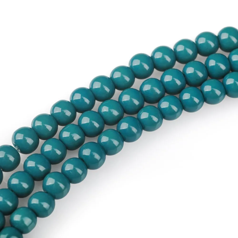 бусина, стекло 6, цвет темно-бирюзовый, 6 мм