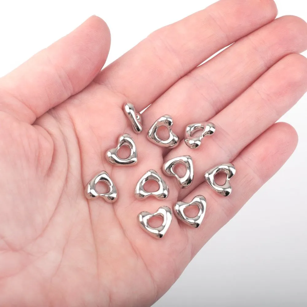 подвеска металл "сердце", покрытие платина, 10x11x4 мм