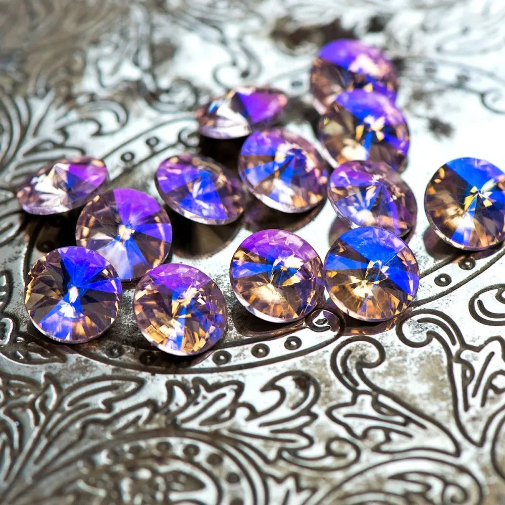 кабошон стекло риволи, цвет lt.pink ab, 12 мм