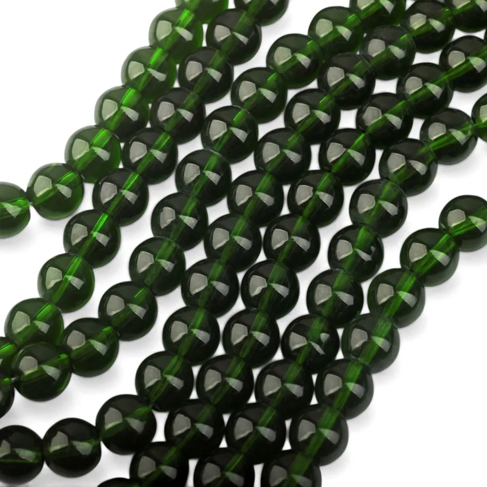 бусина, стекло 8, цвет зеленый темный, 8 мм