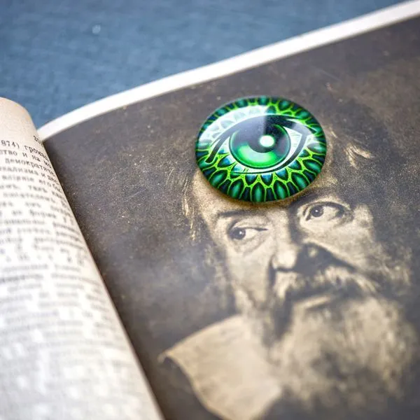 кабошон стеклянный "глазищи", с принтом, 40х8 мм