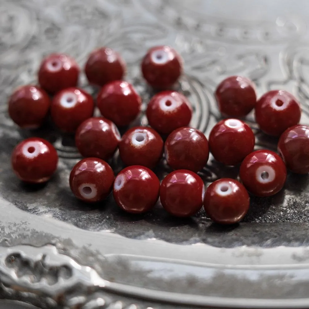 бусина, стекло 8, окрашенная, цвет бордовый, 8 мм