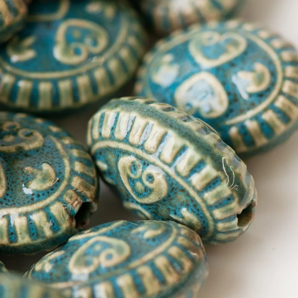 бусина, керамика "антик", овальная, цвет голубой, 20х23х13 мм