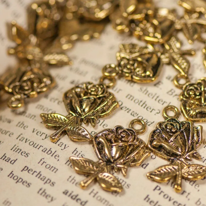 подвеска металлическая "роза", цвет античное золото, 25.5 мм