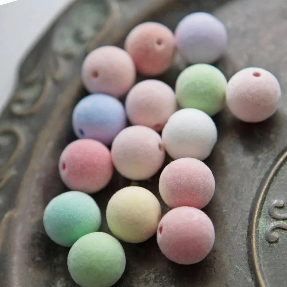 бусина, акрил "пастель-флок", цветовой микс, 16 мм