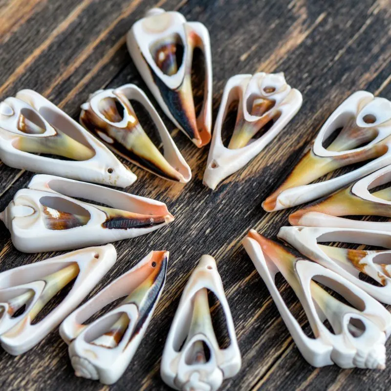 бусина из ракушки, "тригон", цвет персиковый, размерный микс