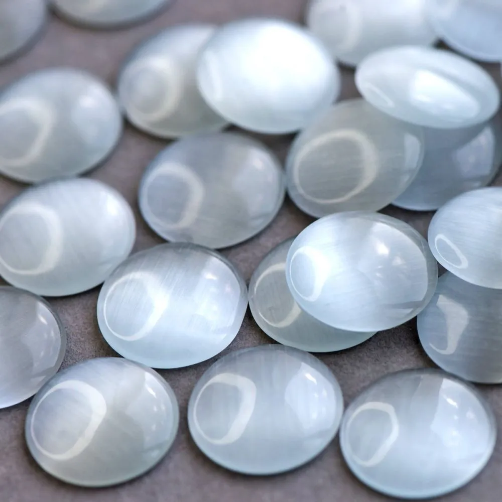 кабошон "кошачий глаз", стекло, цвет белый, 18х3 мм