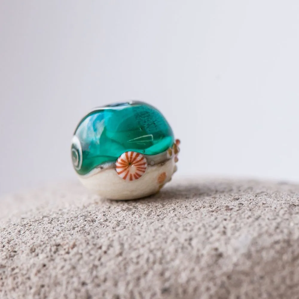 бусина, мурано "пляж бирюзовый", круглая,13x11 мм