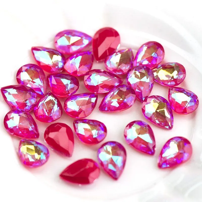 кабошон стекло кристалл, каплевидный, цвет siam shimmer, 14х10 мм