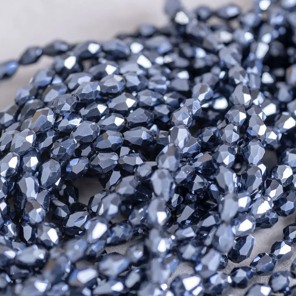 бусина "капля", граненая, стекло, цвет черный радужный, 6х4 мм