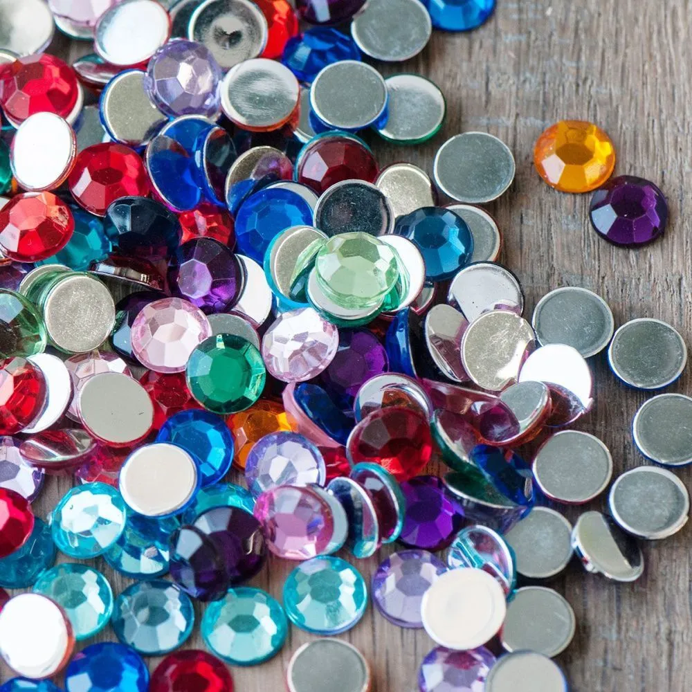 кабошон акриловый "грани", круглый, цветовой микс, 10х3 мм