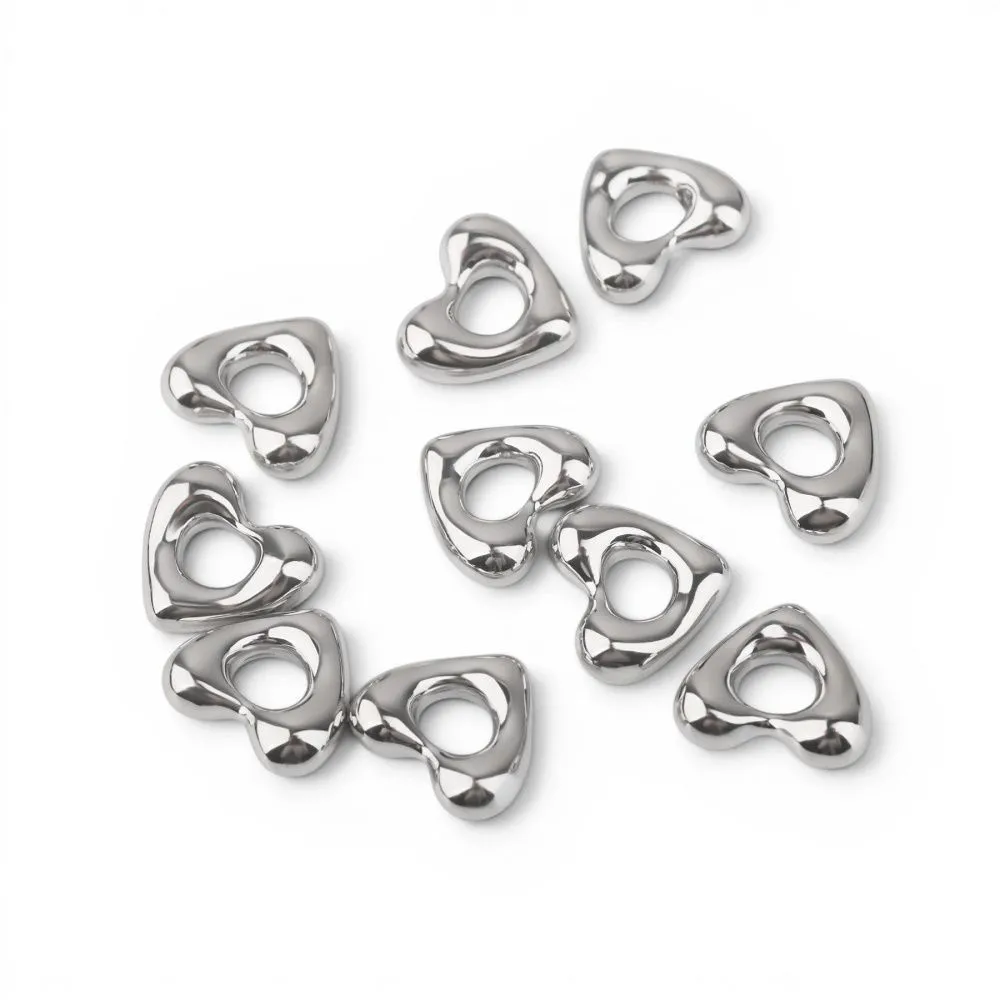 подвеска металл "сердце", покрытие платина, 10x11x4 мм