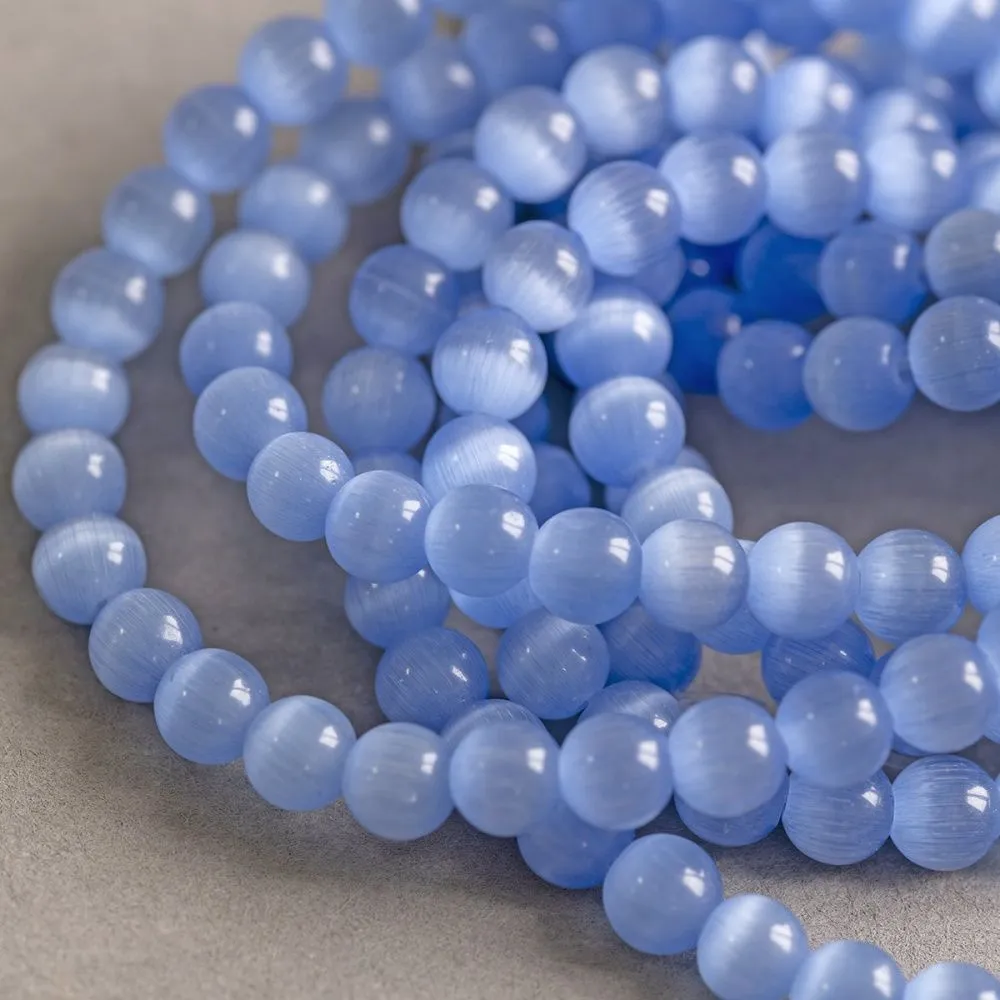 бусина "кошачий глаз", стекло, цвет голубой барвинковый, 5 мм