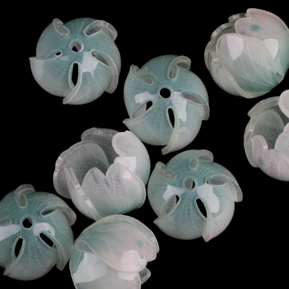 бусина, акрил "бутон", цвет белый/бирюзовый, 14x16x16 мм