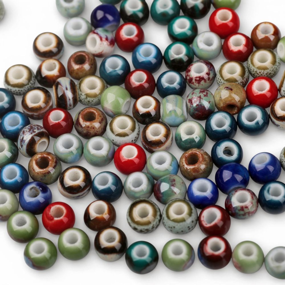 бусина, керамика "антик", цветовой микс, 6-7x5-6 мм