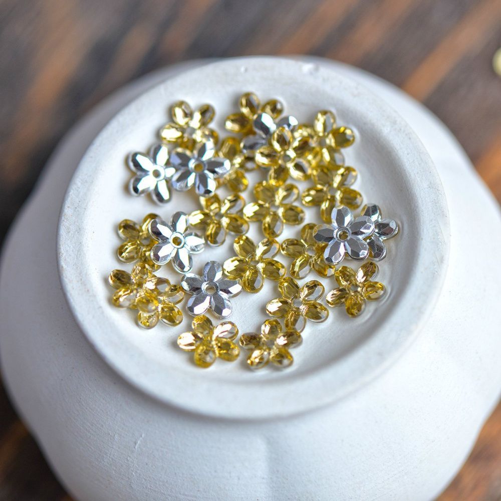 стразы пришивные "грани", акрил, цветок, цвет золотой, 8x8x2 мм
