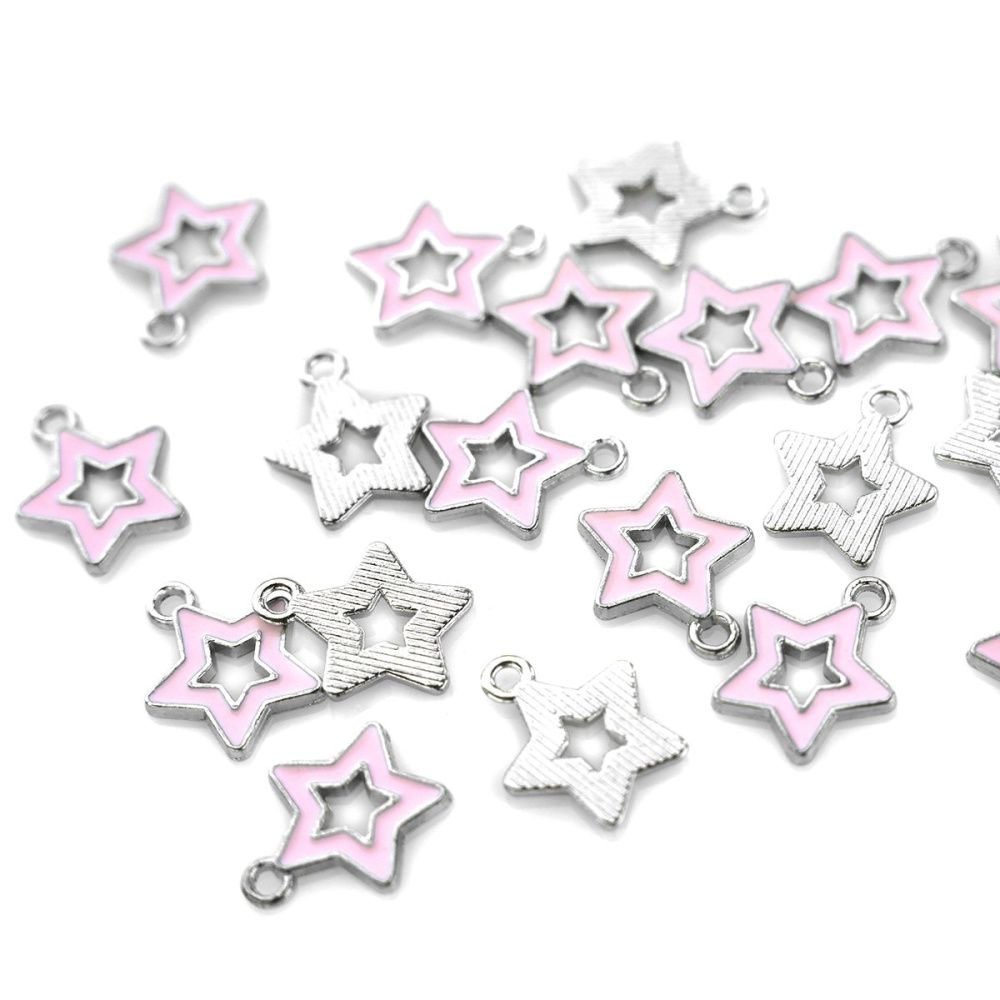 подвеска металлическая "стар", эмаль, цвет розовый, 16x14x2 мм