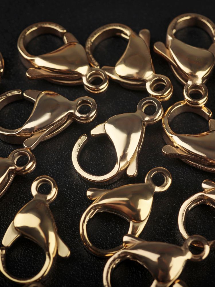 замочек-лобстер, 304 stainless steel, позолота, 15x9x4-4.5 мм