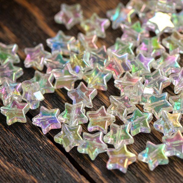 бусина, акрил "радужные звездочки", цвет белый, 10х4 мм
