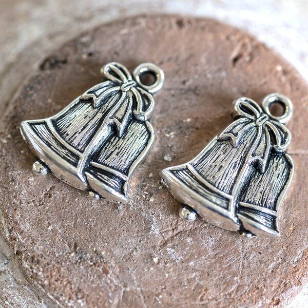 подвеска металлическая "колокольчик рождественский", античное серебро, 22x18x4 мм