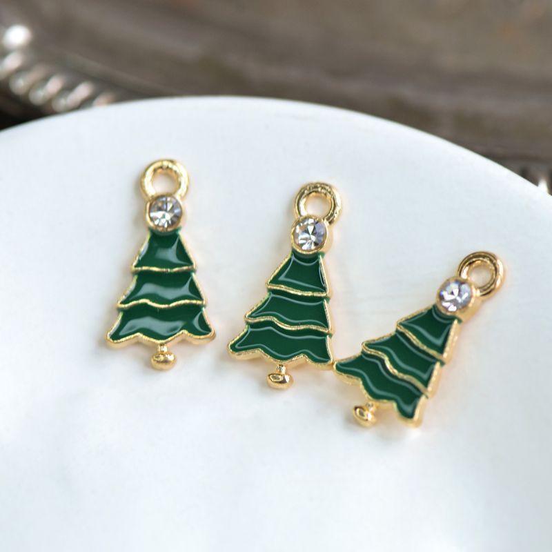 подвеска металлическая "елка рождественская", эмаль, цвет золото, 21x11x3 мм