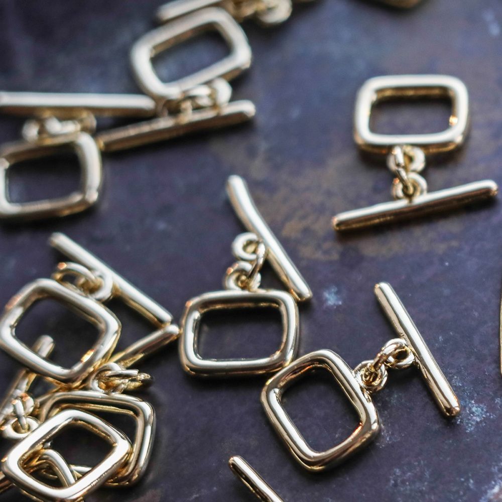 застежка-тоггл "квадро", позолота, 11x10.5x1.5 мм