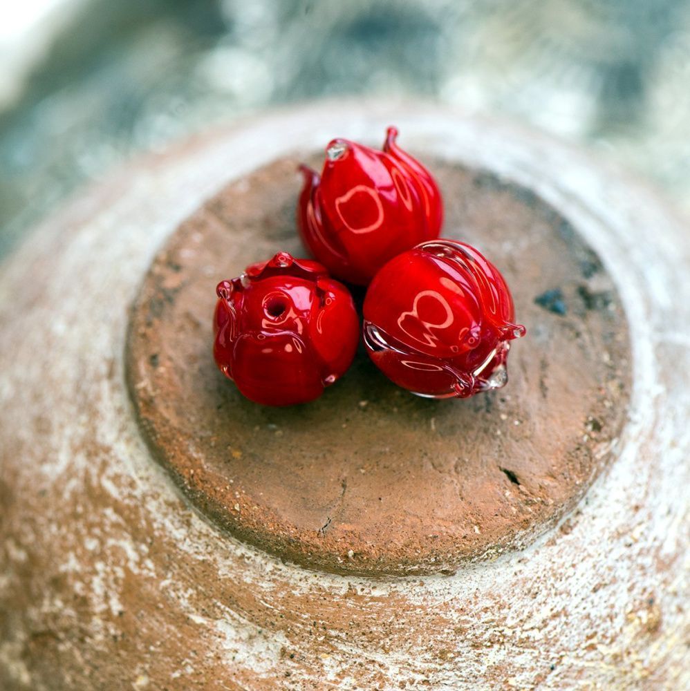 бусина, мурано "бутончик", красный, 13х12 мм