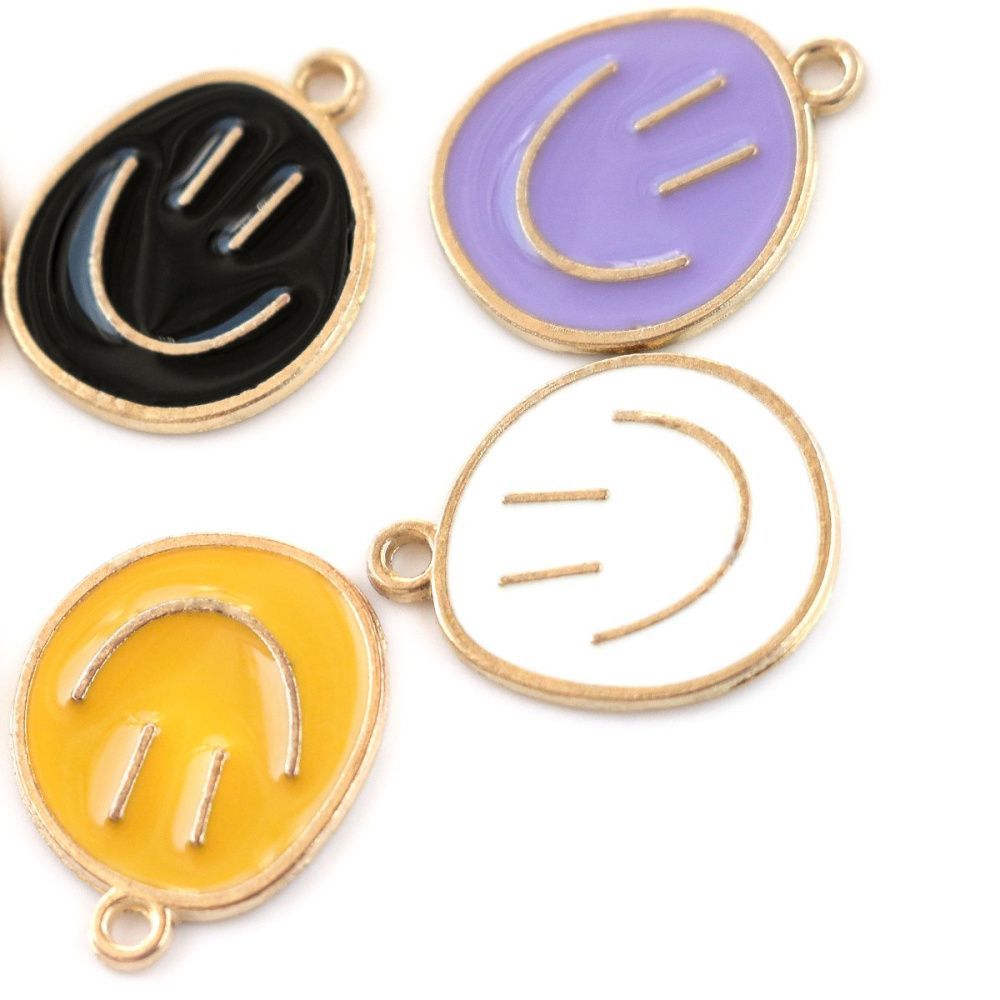 подвеска металлическая "смайлик", эмаль, золото, 24.5x20x1.5 мм