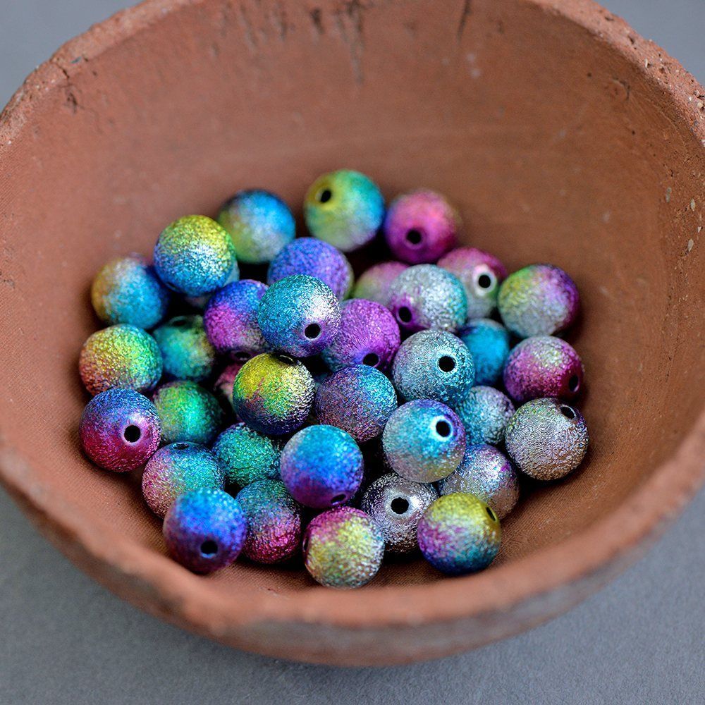 бусина, акрил "бензин", цветовой микс, 10 мм