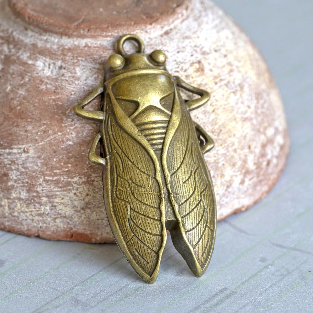 подвеска металлическая "цикада", цвет античная бронза, 61x33 мм