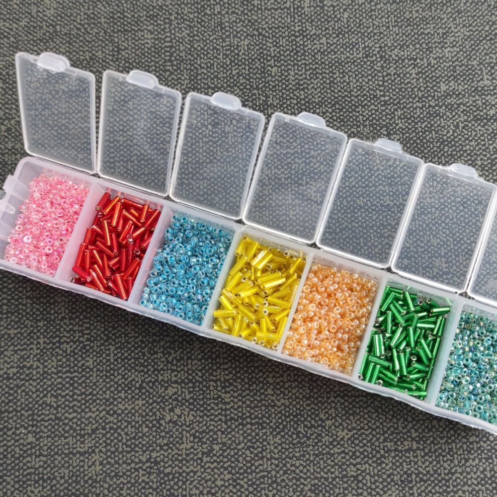 набор бисера стеклярус и круглый "конфетти", 7 цветов