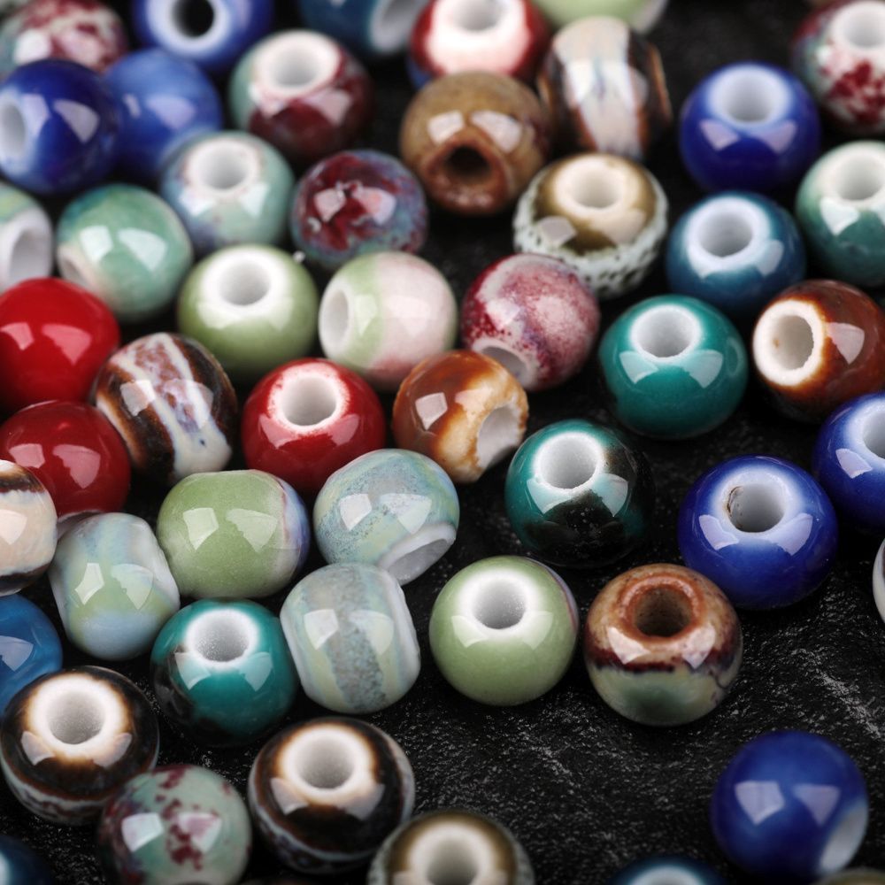 бусина, керамика "антик", цветовой микс, 6-7x5-6 мм