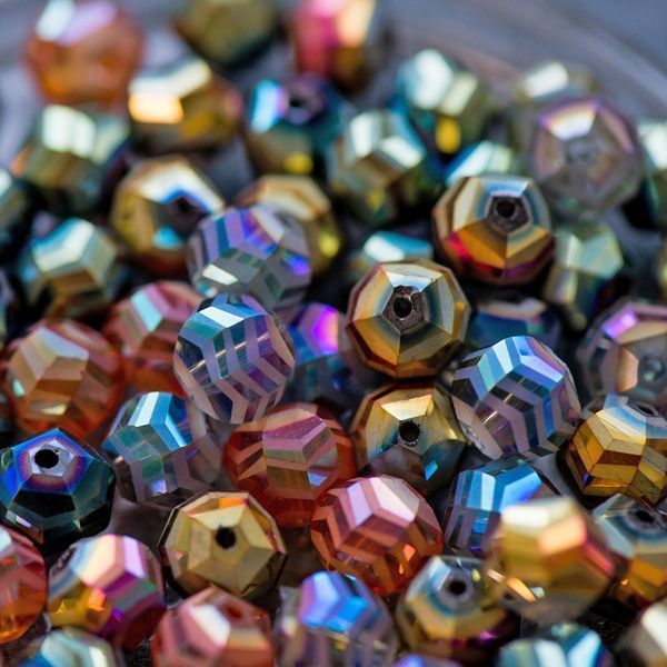 бусина "зигзаг", стекло, цветовой радужный микс, 10x9x8.5 мм