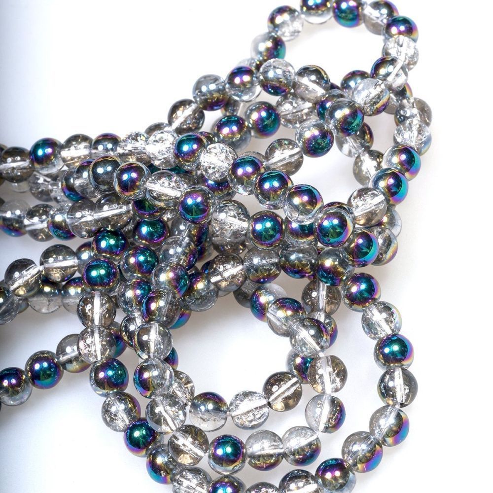 бусина, стекло "кракле", цвет прозрачный/бензиновый, 6 мм