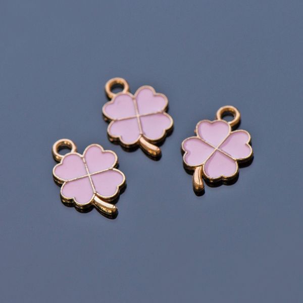 подвеска металлическая "клевер", эмаль, цвет розовый, 18x12x1 мм