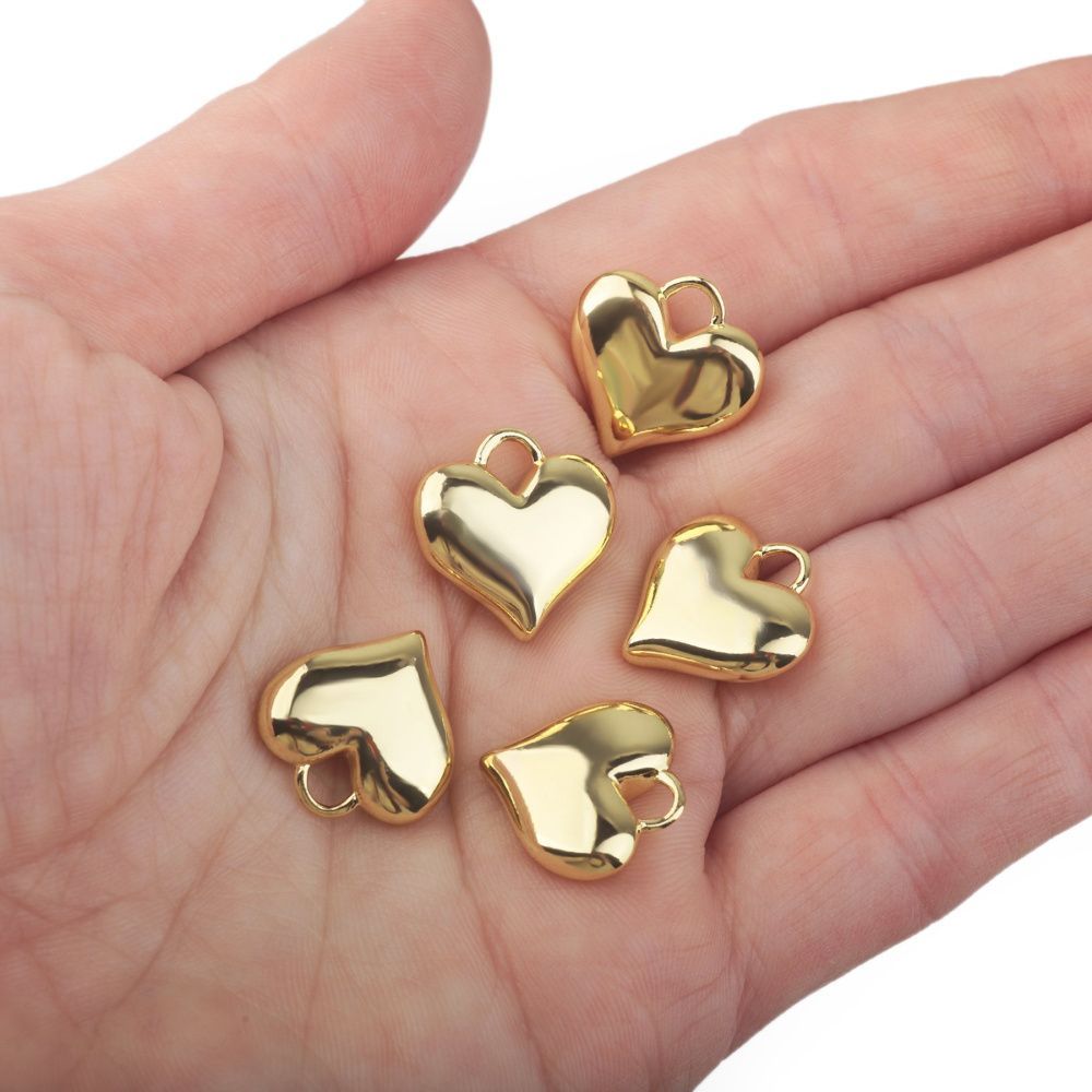 подвеска металл "сердечко", позолота, 16.5x17x6.5 мм