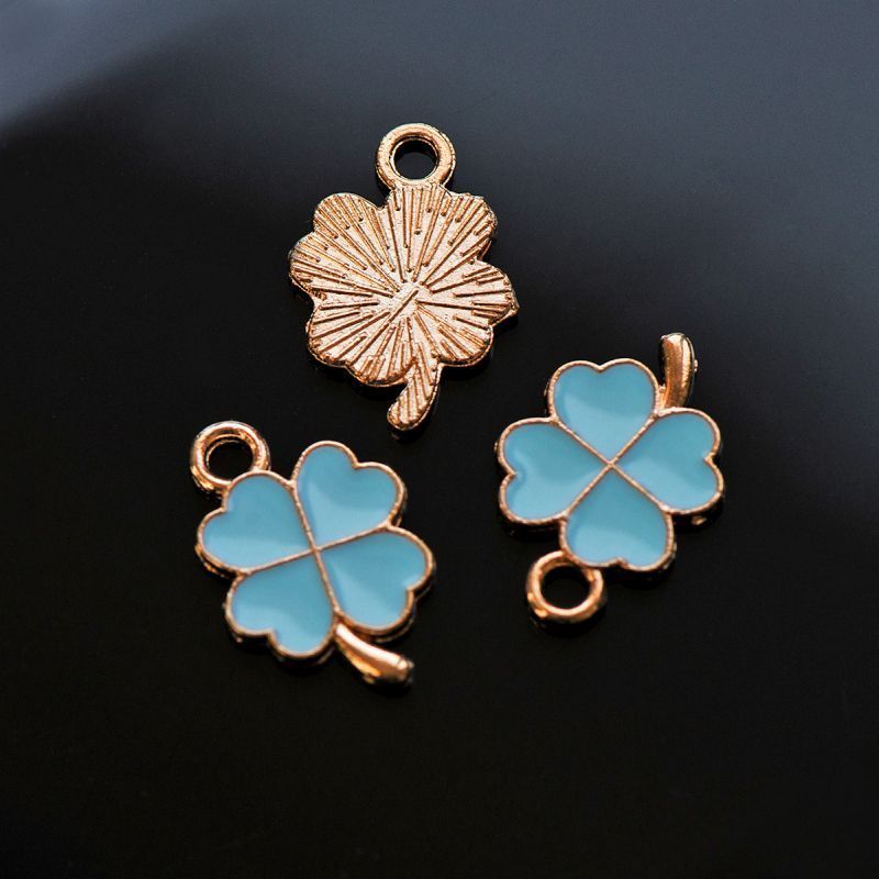 подвеска металлическая "клевер", эмаль, цвет голубой, 18x12x1 мм