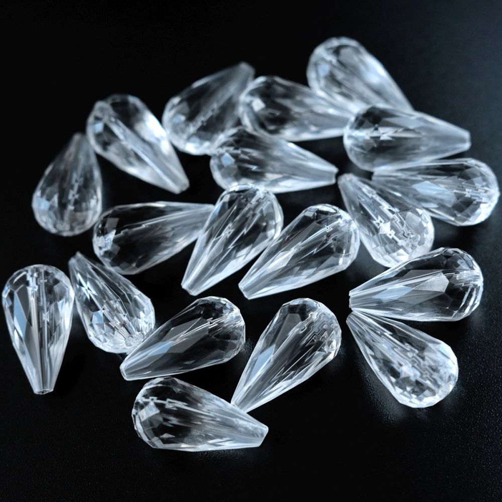 бусина капля граненая, акрил, цвет прозрачный, 21x11 мм