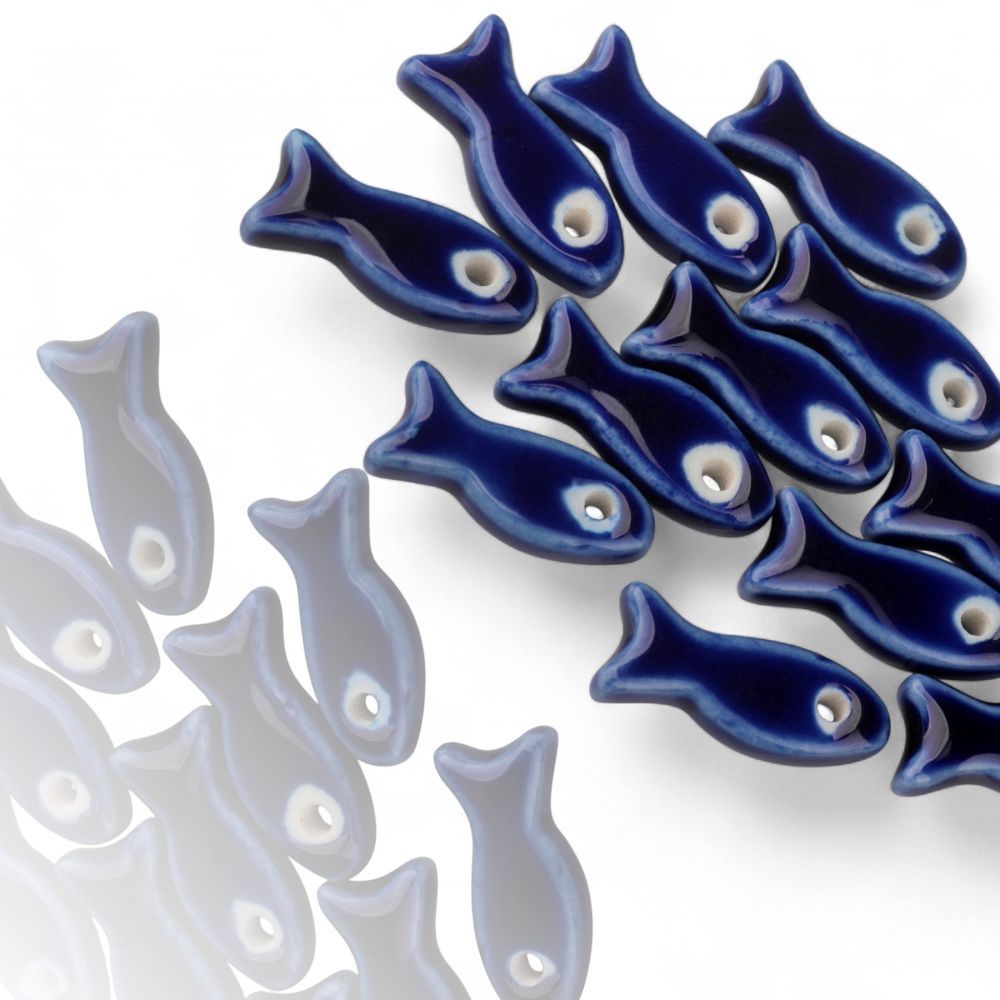 бусина, керамика "рыба", цвет темно-синий, 24-25x10x6 мм