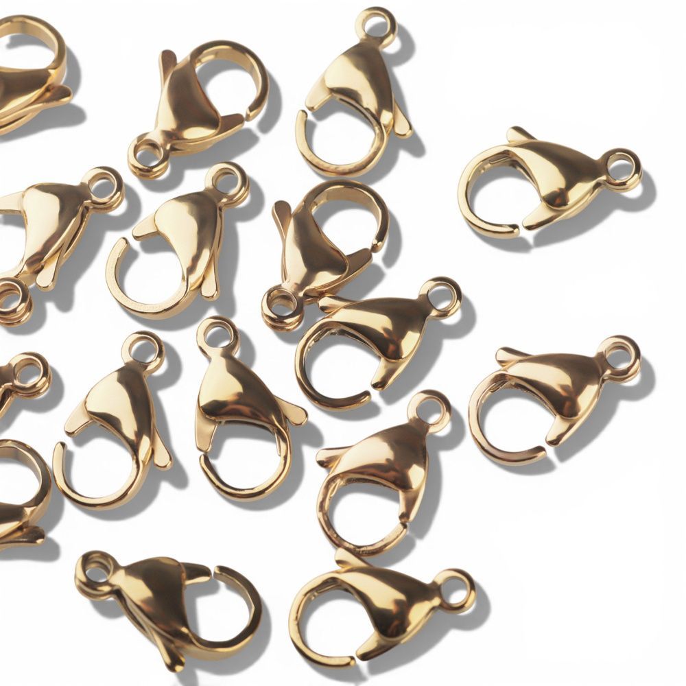 замочек-лобстер, 304 stainless steel, позолота, 15x9x4-4.5 мм