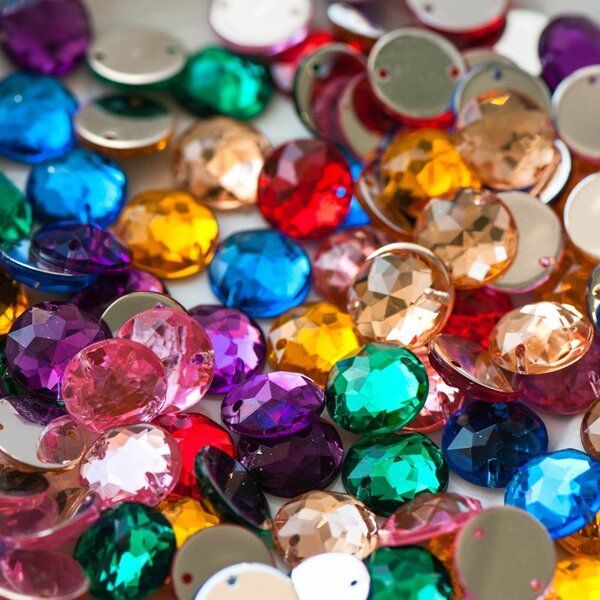 стразы пришивные "грани", акрил, круглые, цветовой микс, 12х4