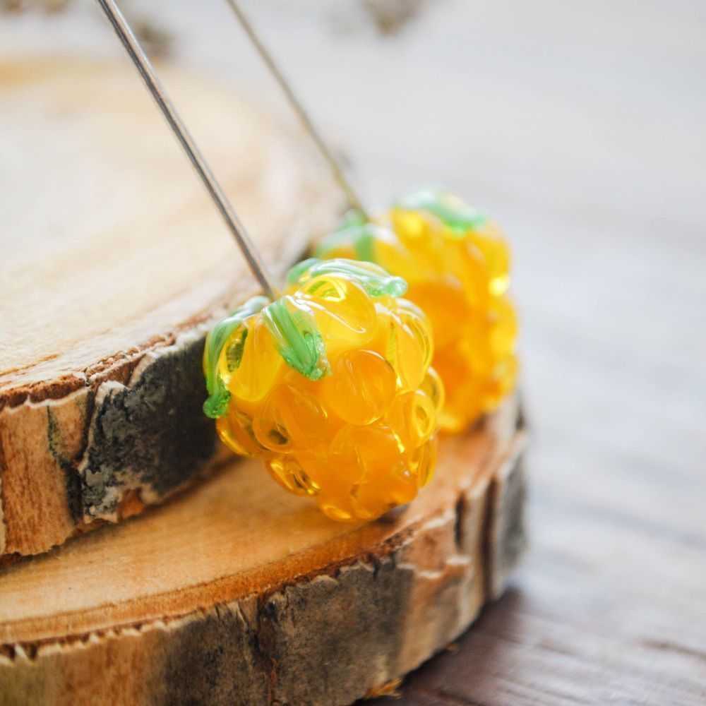 бусина, мурано "малинка", желтый, 15х12 мм