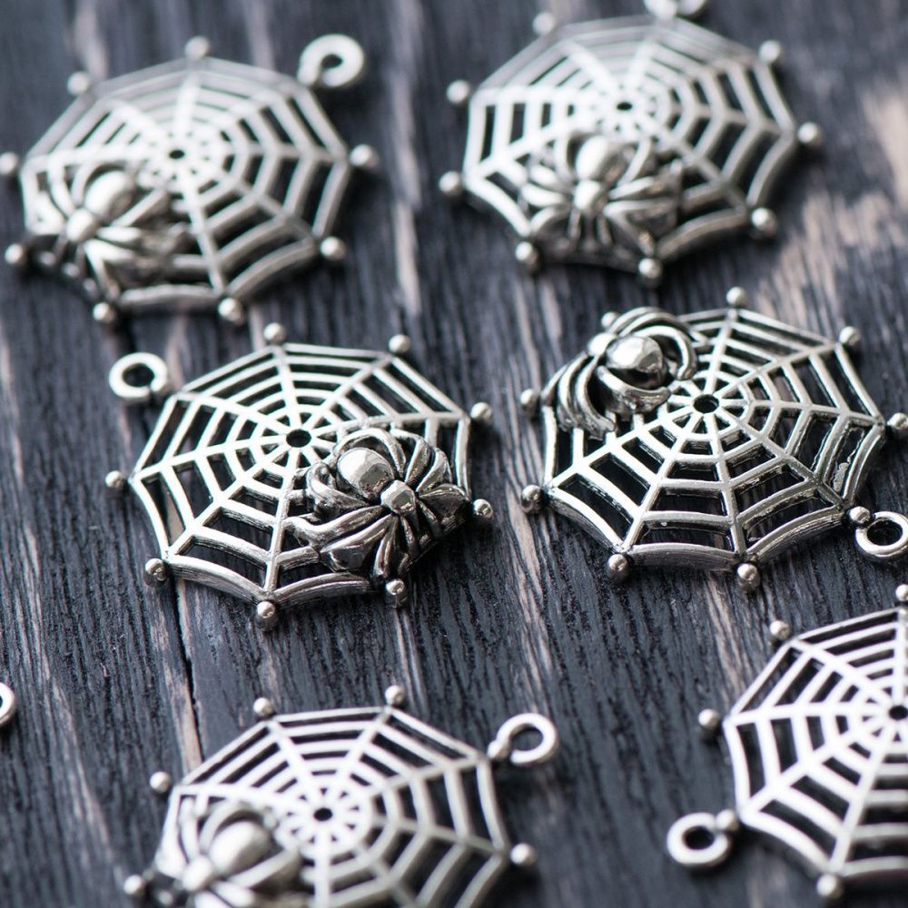 подвеска металлическая "паутина", цвет античное серебро, 31х27х6 мм