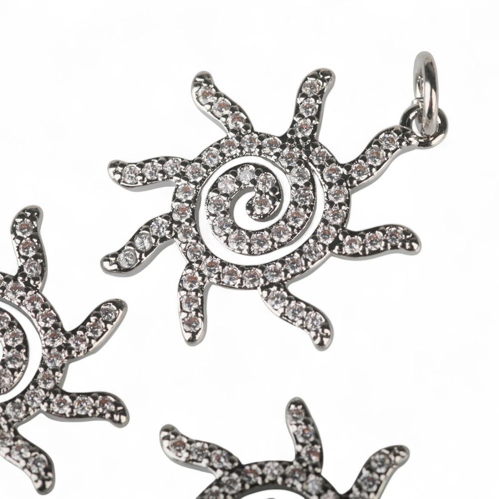 подвеска металл "солнце", покрытие платина/циркон, 22x18x2 мм