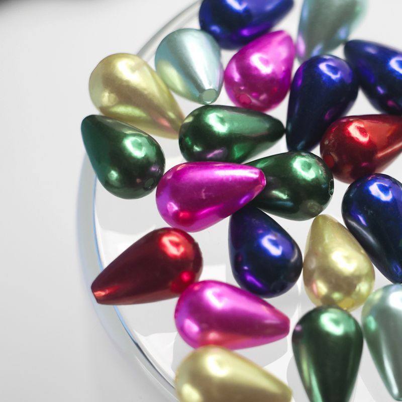 бусина, имитация жемчуга "капля", акрил, цветовой микс, 16х10 мм